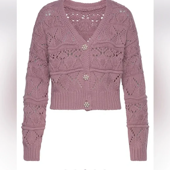NWOT Lascana Pearl Button Crochet Cardigan Sweater in Mauve size 8-10 - Picture 2 of 16